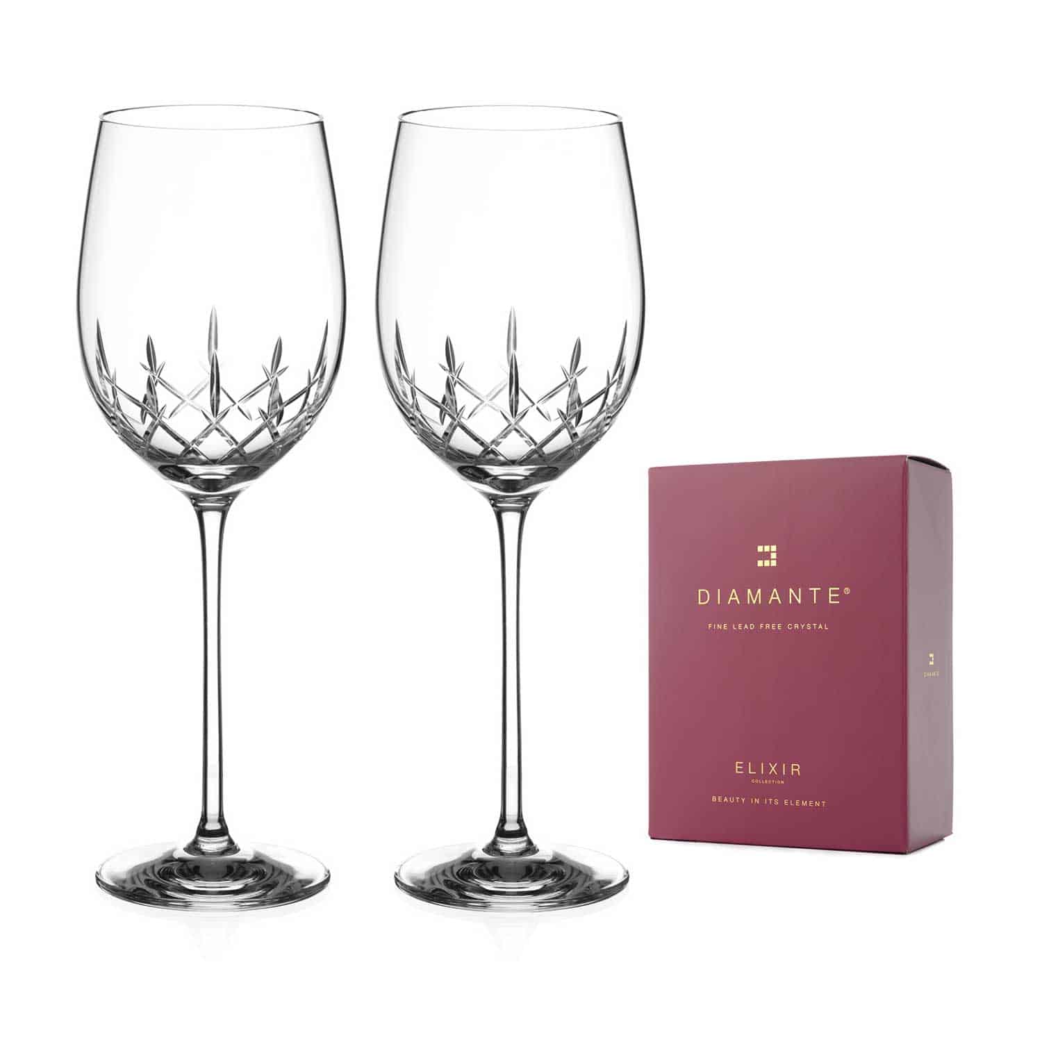 Classic Crystal Red Wine Glasses Set Of 2 Diamante Home