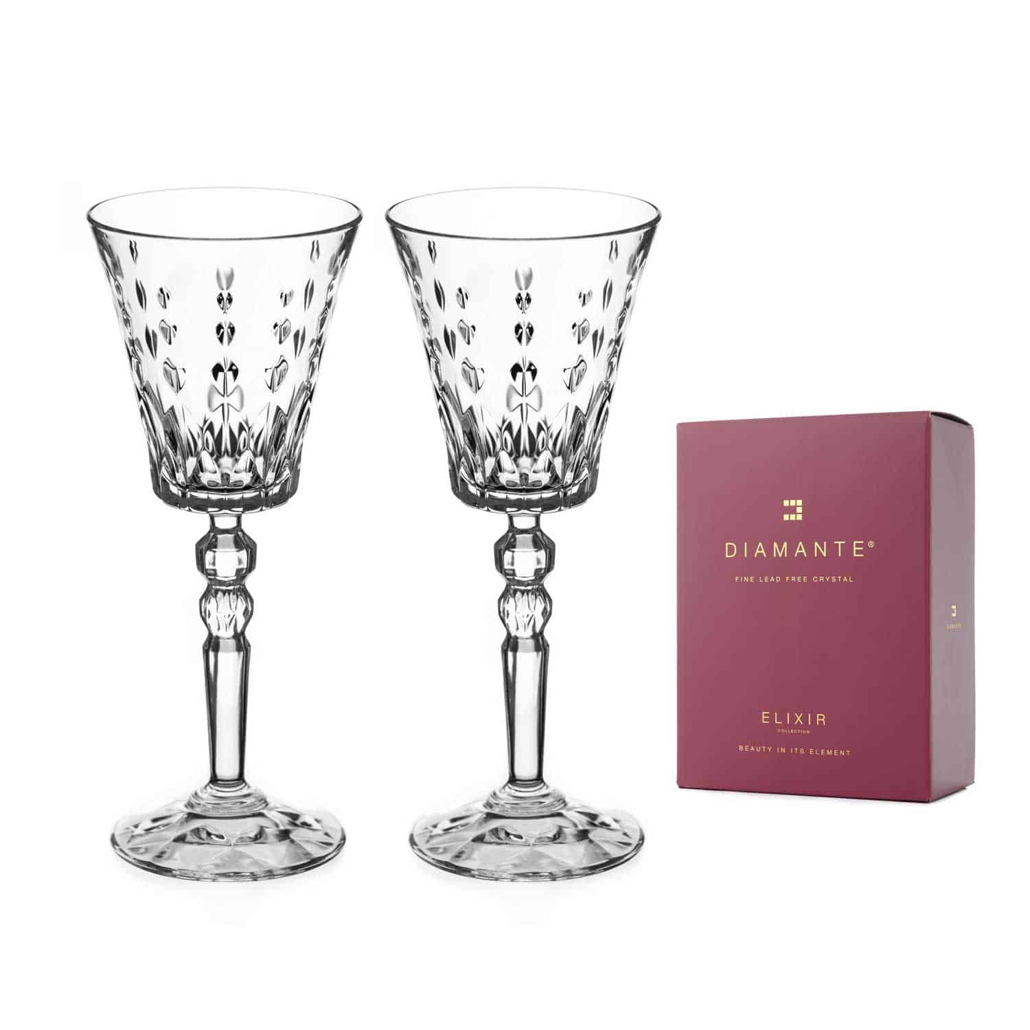 Marbella Crystal White Wine Glasses Set Of 2 Diamante Home