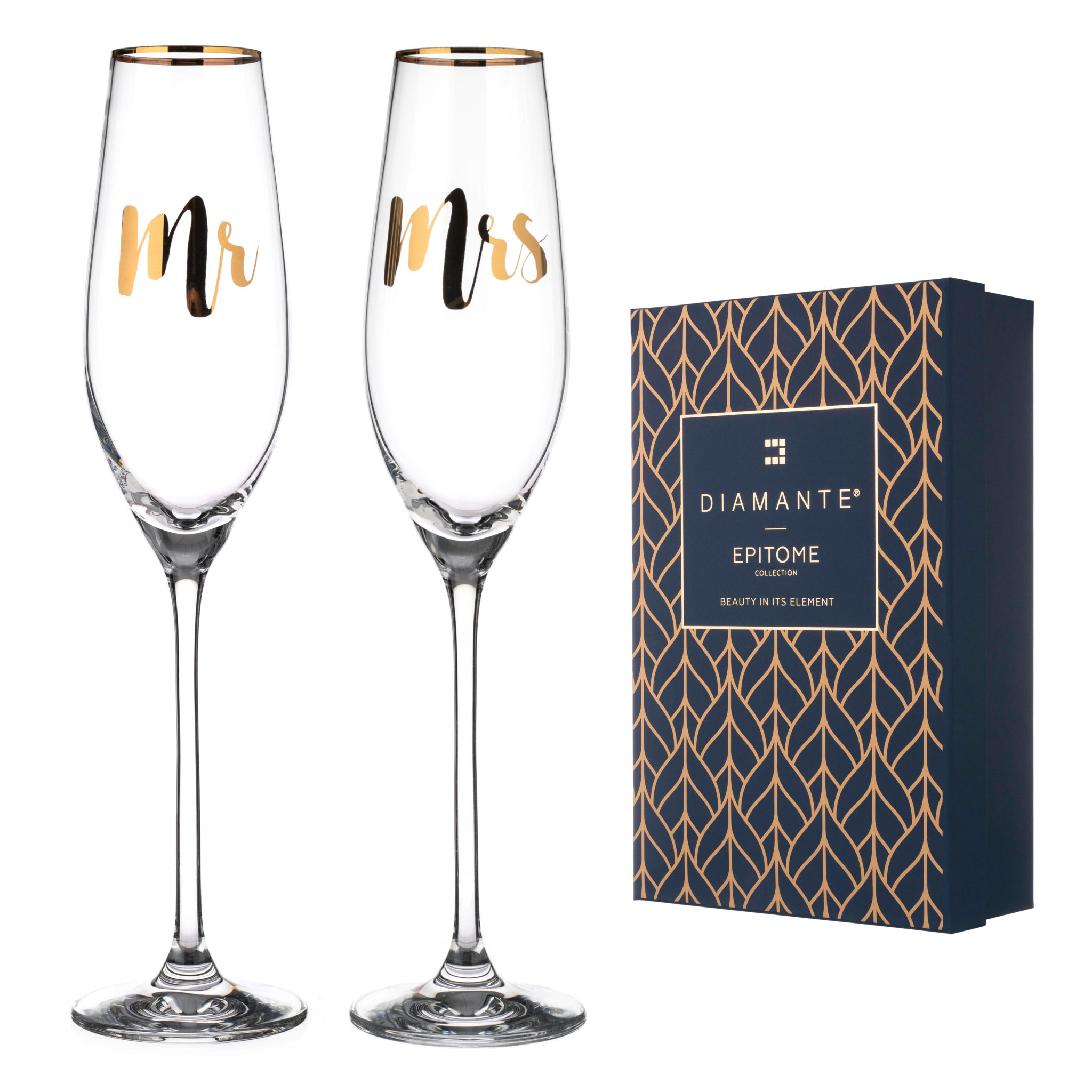 Crystal Champagne Flutes ‘Mr & Mrs’ Set of 2 Diamante Home